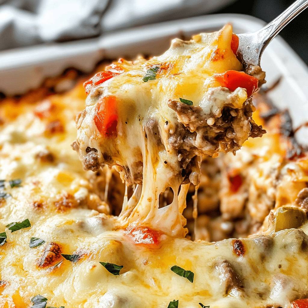 Cheesy Low Carb Philly Cheesesteak Casserole