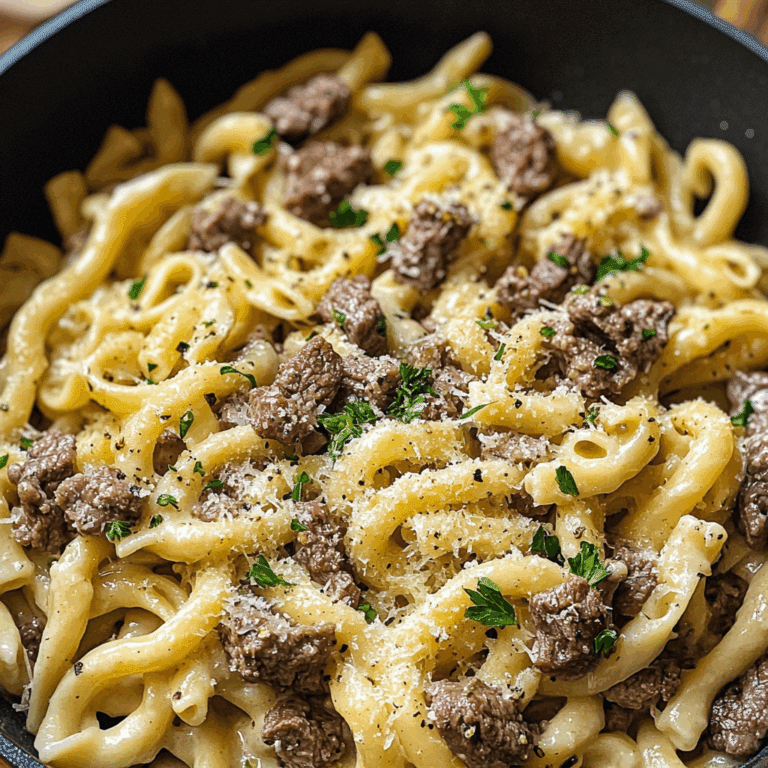 Creamy Beef and Garlic Butter Pasta Recipe