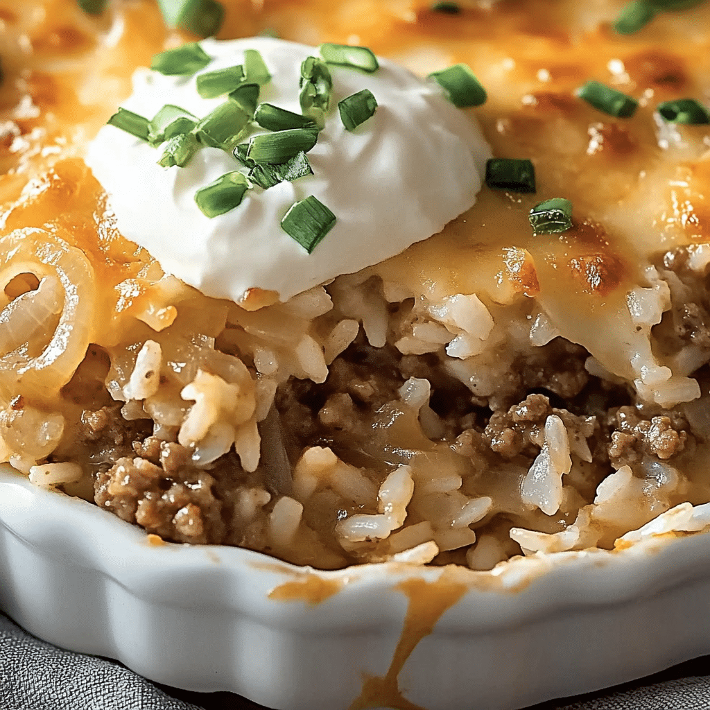 French Onion Ground Beef and Rice Casserole