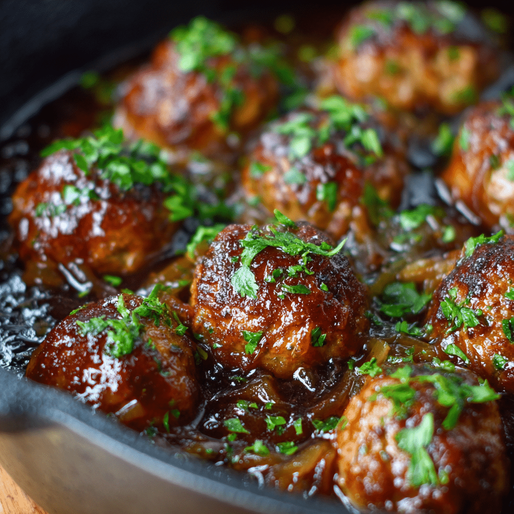 French Onion Meatballs with Rich Sauce