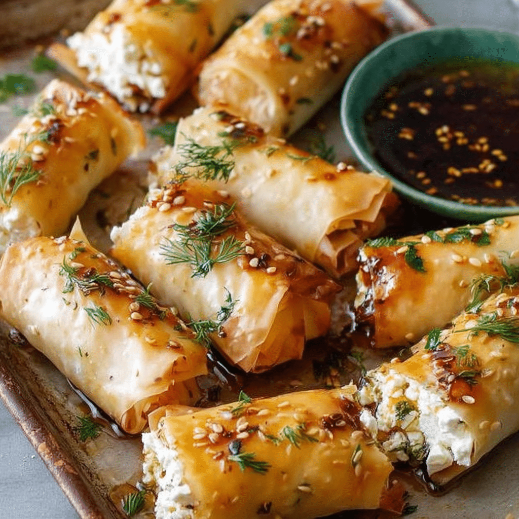 Feta Rolls with Spicy Honey