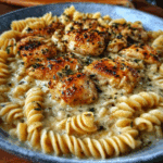 Garlic Butter Chicken and Rotini in Parmesan Sauce