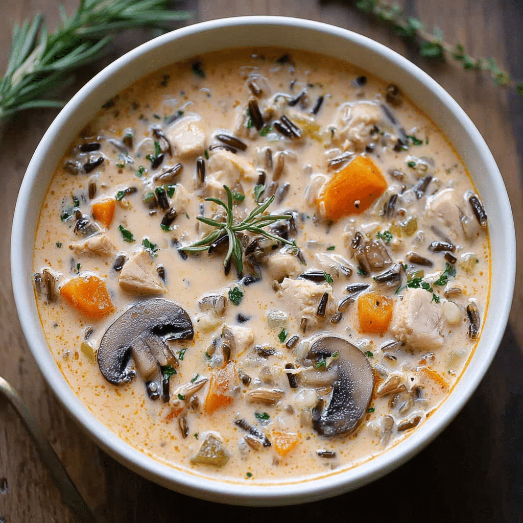 Creamy Mushroom Chicken and Wild Rice Soup