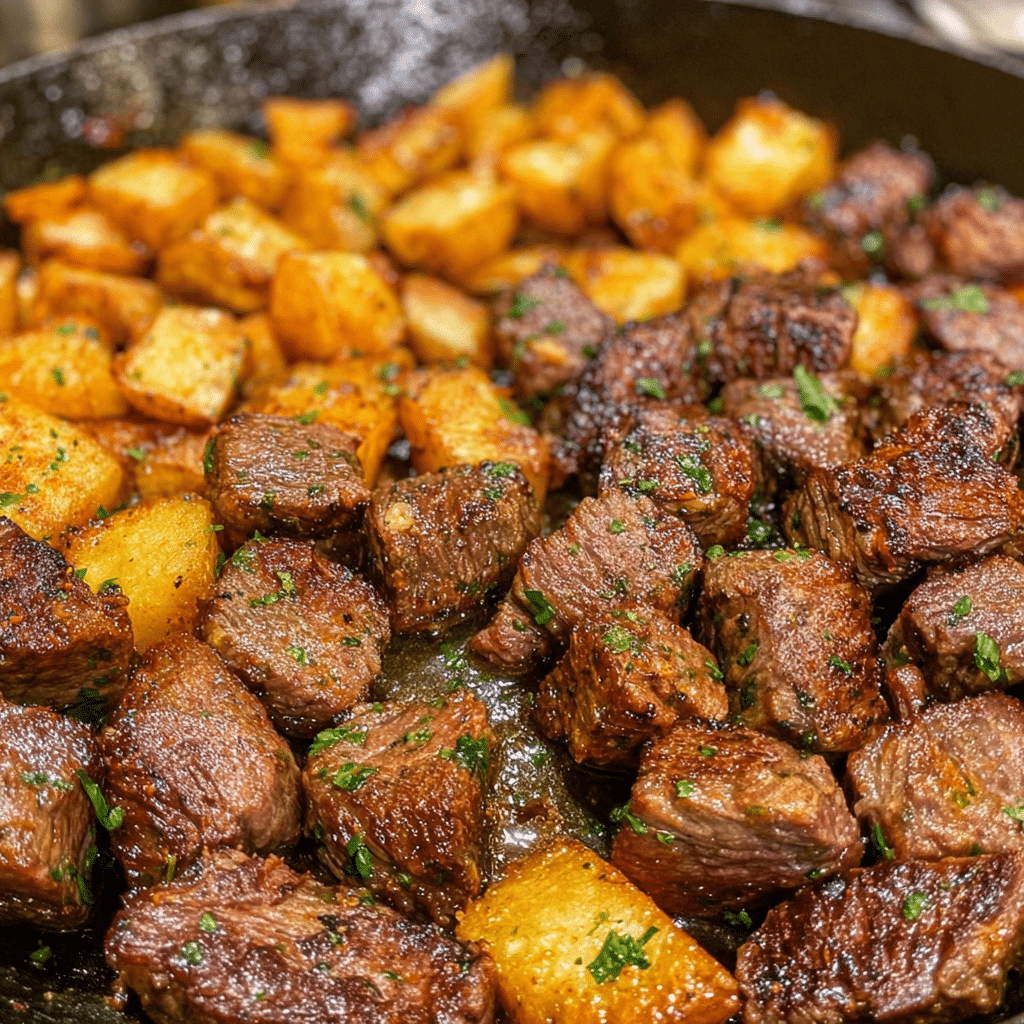 Garlic Butter Steak Bites with Crispy Potatoes